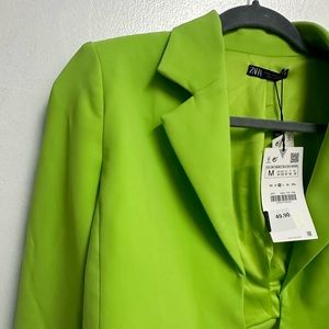Zara neon green cropped blazer with straps